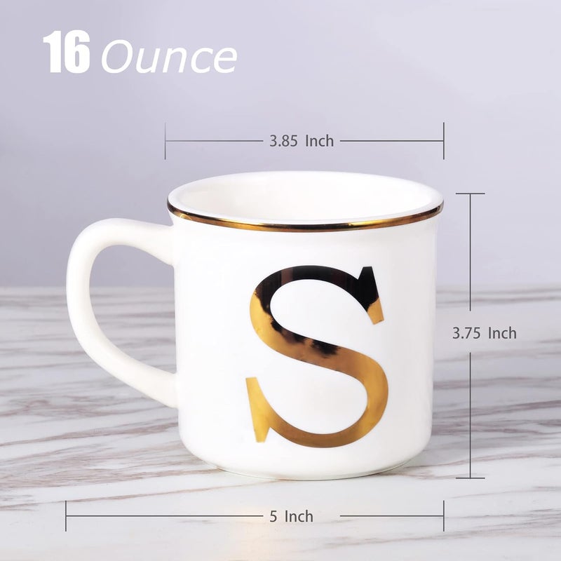 Miicol Ceramic Coffee Mug 16 oz, Monogram Coffee Cup, Golden Initial Tea Mug, Personalized Tea Cup, Unique Gift, Large Mug for Home, Office, Letter S - Image 2